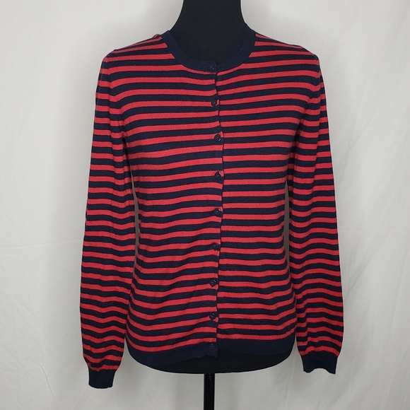 Banana Republic Womens Wool Blend Stripe Cardigan Size M Preppy Stretch Layer - Picture 2 of 16